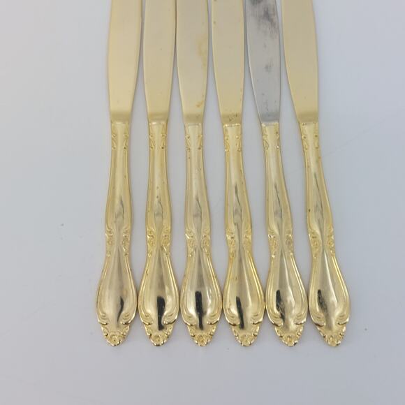 Set of 6 Dinner Knifes Gold Tone With Monogram C Hollywood - Picture 11 of 15